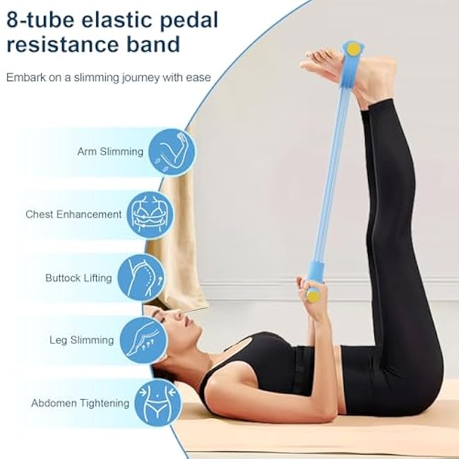 21 Fitness Resistance Bands-8 Tube Pedal Ankle Puller, Stirrup Puller for Exercise - Elastic Yoga Pedal Resistance Band for Full Body Workout, Abdomen/Waist/Arm/Leg Stretching