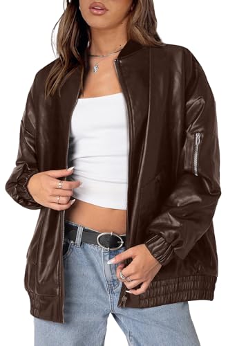 Image of Sampeel Leather Jacket Women Faux Oversized Motorcycle Bomber Coats 2026 Fall Fashion Outfits Winter Clothes