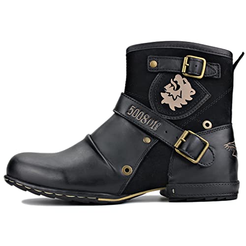 Image of OSSTONE Moto Boots for Men Fashion Zipper-up Leather Chukka Boots Casual Shoes OS-5008-1-ABNH