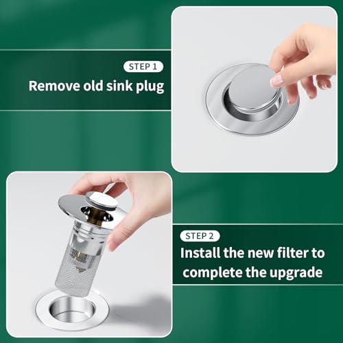Vodolo 3 in 1 Sink Drain Strainer with Hair Catcher,1PCS Stainless Steel Popup Sink Stopper with Basket for Bathroom Kitchen Shower,Pop-up Bounce Core Floor Basin Drain Filter,Replacement Sink Plug - Thumbnail 6