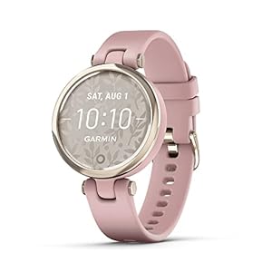 Garmin Lily™ Stylish Small Smartwatch, Bright Touchscreen Display and Patterned Lens, Cream Gold and Dust Rose, Silicone Band