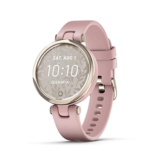 Garmin Lily™ Stylish Small Smartwatch, Bright Touchscreen Display and Patterned Lens, Cream Gold and Dust Rose, Silicone Band