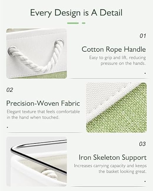 11x11 Cube Storage Bins, 6 Pack Foldable Fabric Organizer Bins with Rope Handles, Storage Cubes for Organizing Bedroom, Living Room, Clothes and Toys, Shelves and Closet (White & Green)