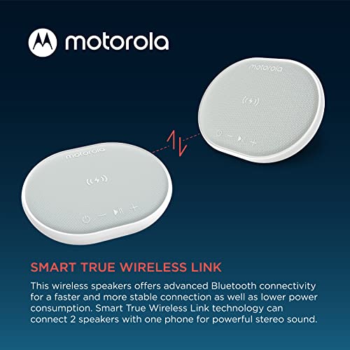 Motorola Bluetooth Speaker with Wireless Charging Pad - ROKR 500 Portable Speaker with Microphone for Handsfree Calls - IPX6 Water Resistance - Sleek Design with Rich Bass - White