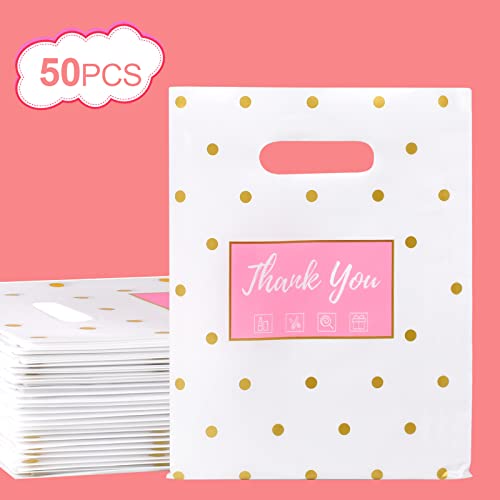 Thank You Bags 50 Pcs, Thicked Bags For Small Business, 9X12"Plastic Shopping Bags With Handle, 2.36 Mil Premium Merchandise Bags, Retail Gift Bags For Parties, Festivals, Shows, Weddings (White) #TOP2