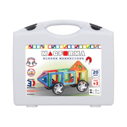 Magforma Blocos Magnéticos Vazados 20 peças com Rodas, blocos magnéticos