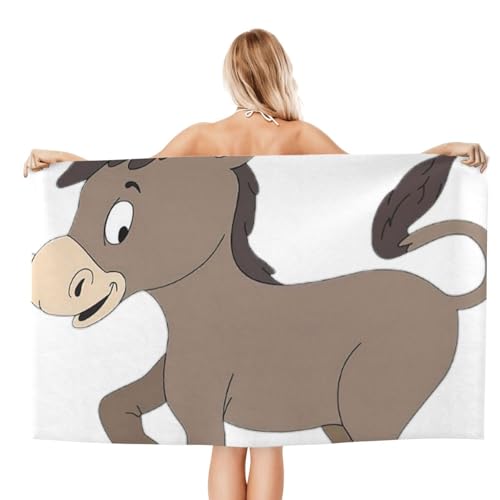 Serviette de bain microfibre imprimée drap de douche absorbant motif âne