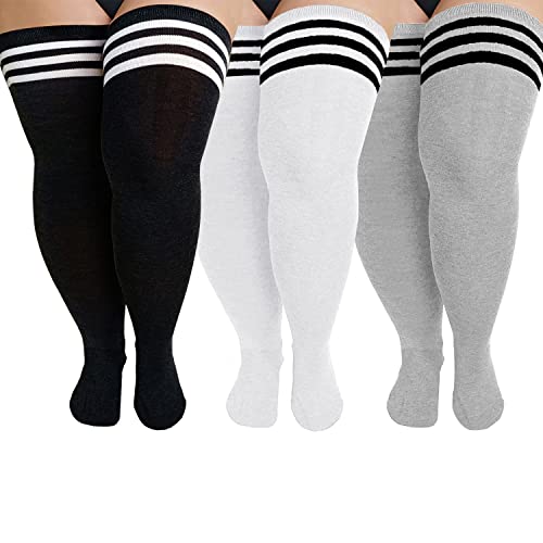 Image of YELAIVP Plus Size Thigh High Socks Extra Large Stripe Over Knee High Stockings for Women