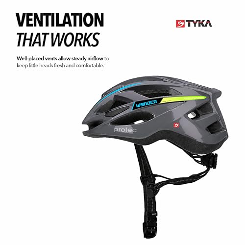 Image of Tyka Cycle Helmet | Adjustable Protective Helmet for Cycling, Skating & Scootering | Lightweight Breathable Multi-Sport Helmet with Safety Padding for Boys & Girls (Grey, Large (58-62 cms))