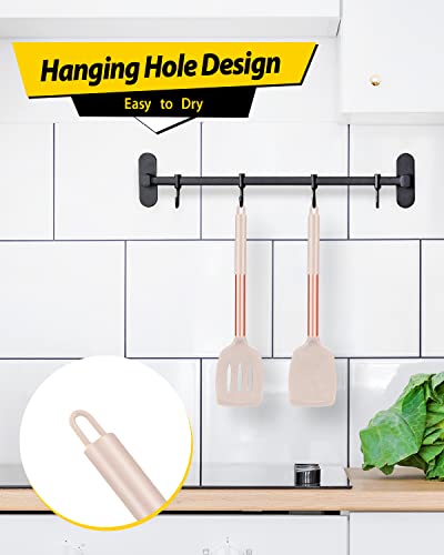 Image of Pack of 2 Silicone Solid Turner ,Non Stick Slotted Kitchen Spatulas ,High Heat Resistant BPA Free Cooking Utensils ,Ideal Cookware for Fish ,Eggs ,Pancakes (ROSE GOLD KHAKI)