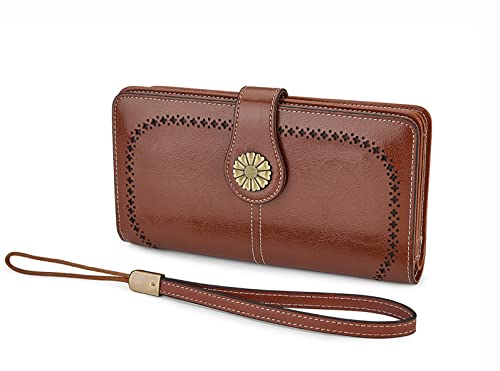 VANNANBA Womens Wallet Long Large RFID Oil-waxed Leather Clutch Wallet Wristlet Organized Purse4