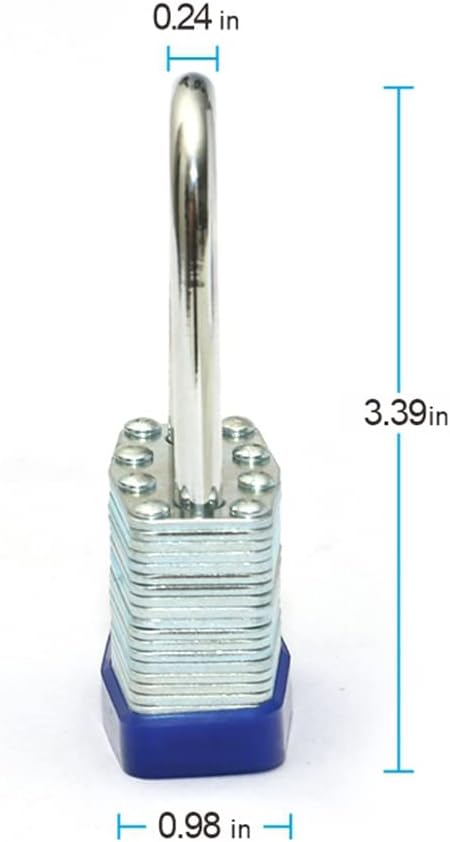 Laminated Steel Keyed Padlock, Keyed Alike Locks,1-9/16"(40mm) Wide Body, Long Shackle Padlock, Blue Plastic Hoop, Pack of 6 - - 