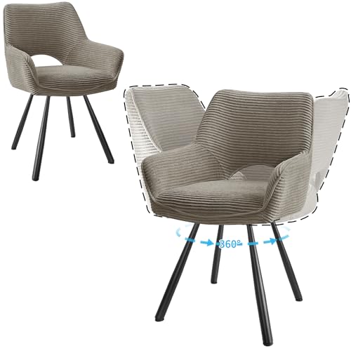 JIJIAN Lot de 2 Chaises de Salle à Manger Pivotantes avec Accoudoirs, Rotation à 360°, Chaises de Cuisine, Chaises Modernes Rembourrées avec Dossier en...