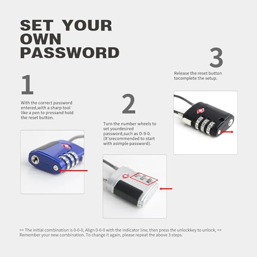 Image of ARVOX Set of 2 Metal Cable TSA Locks for Luggage, Number Lock for Bag 4 Digit Small Locks for Luggage TSA Lock Combination Password Locks for Travel (2, Metal TSA Cable)