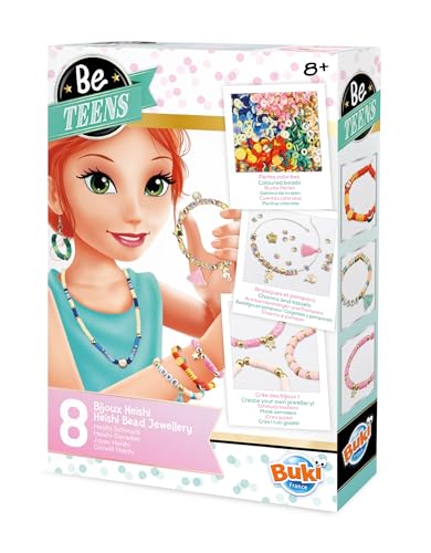 Kit Création Bijoux Enfant – 8 Bijoux à Fabriquer avec Perles Heishi, Dorées, Breloques, Pompons – DIY Collier, Bracelets & Boucles d’Oreilles – Dès 8 Ans...