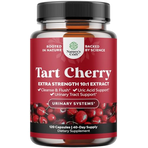 Extra Strength Tart Cherry Capsules - Tart Cherry Extract Capsules for Uric Acid Cleanse for Kidney Support - Fruit Extract Supplement for Urinary Tract Health & Joint Support - 120 Count
