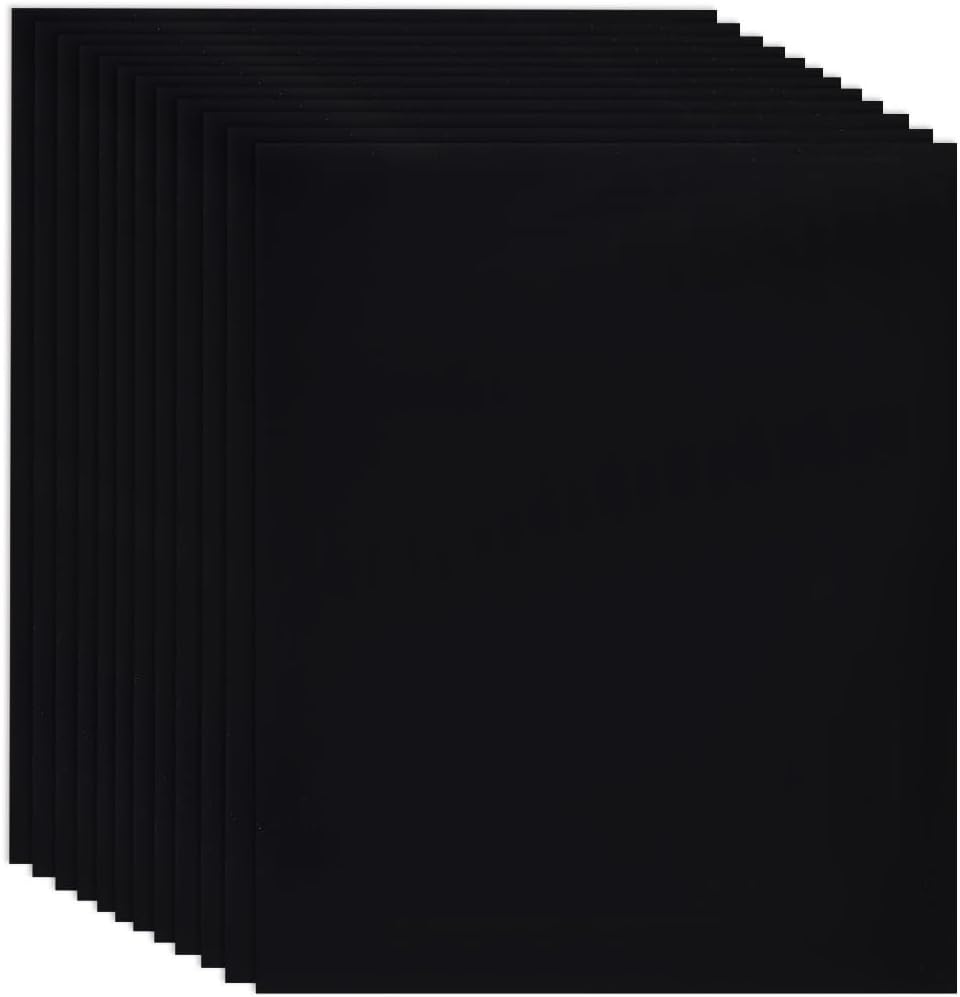 12Pcs HTV Heat Transfer Vinyl Transfer Sheets Black PVC 12 x 10 Inch Rectangle Design Fabric Sublimation Ink Pack Sheets Accessories for T Shirts Hats Clothing DIY Making Crafting Decorations