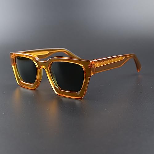 Image of Retro Fashion Thick Acetate Polarized Sunglasses Trendy Square Men Womens Black Grey Shades Vintage