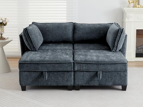 Image of ORRD Sleeper Modular Sectional Sofa Set, Convertible Couch Bed with Storage, 4 Seater and 2 Armrestes Sofa Modular for Living Room, Office (Blue Grey)