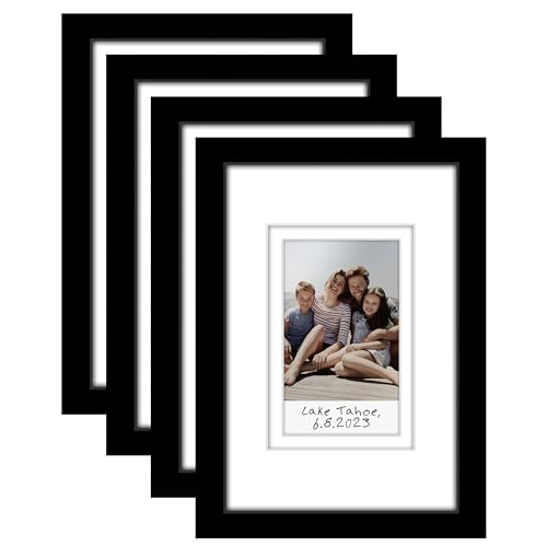 Americanflat 4x6 Picture Frame - Set of 4 - Use as 2x3 Frame with Mat for Instant-Print Photos - Black Mini Picture Frames for Tabletop and Wall Display with Shatter-Resistant Glass