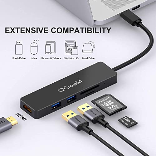 image for USB C Hub, QGeeM 5 in 1 USB C to HDMI 4K Adapter, USB C to USB 3.0, Ty