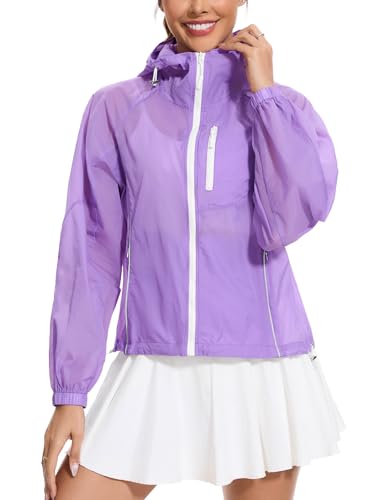 Avoogue Women's Sun Protection Hoodie Shirt SPF Light Jacket Protection for Women Hiking Camping Outdoor Jacket Purple M