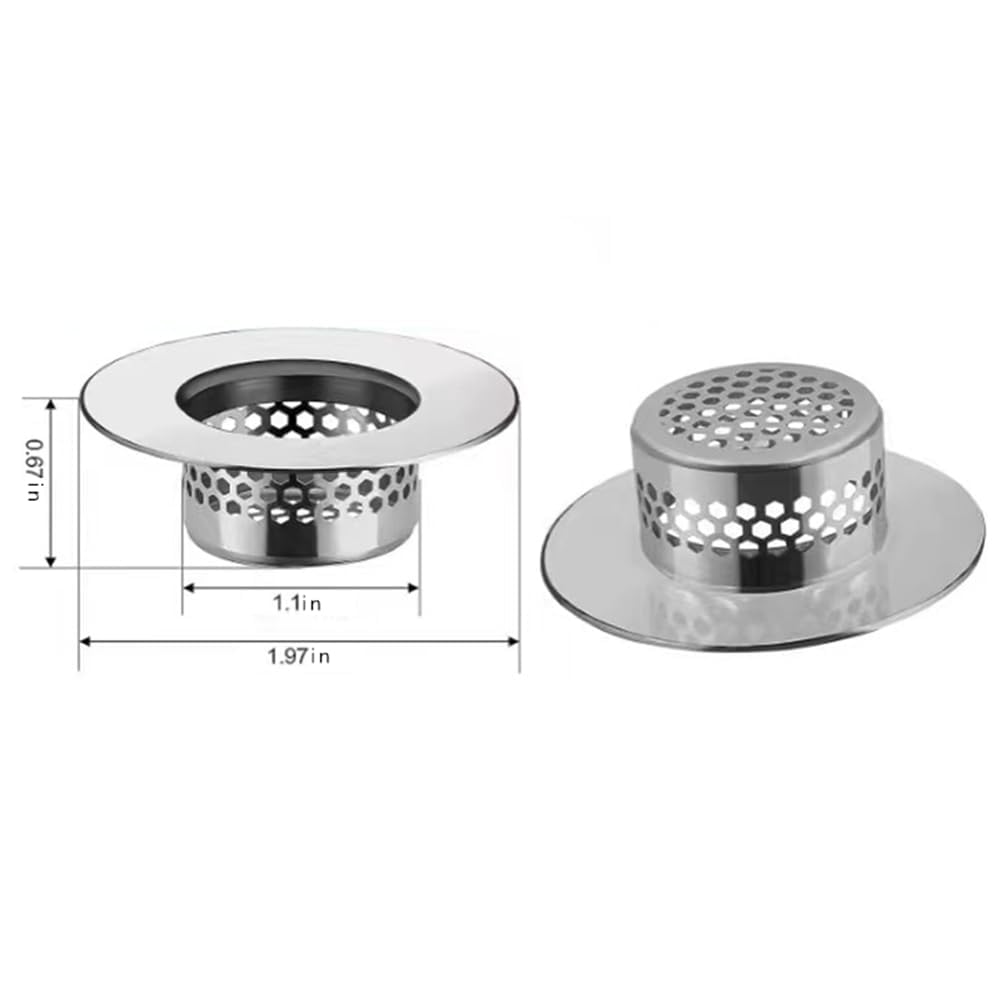 Colador de fregadero de baño (paquete de 2), cubierta de drenaje de bañera, colador de drenaje para lavabo, colador de pelo para lavabo, lavabo de RV, filtro de drenaje de acero inoxidable 2