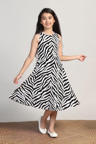 Image of Fashion Dream Girls Fit & Flare Calf-Length Printed Dress|Fancy Western Dresses|Casual Kids Frocks