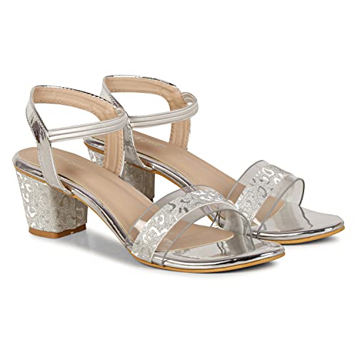 Image of Smart & Sleek Transparent Block Heels Sandals for Women & Girls-AB55
