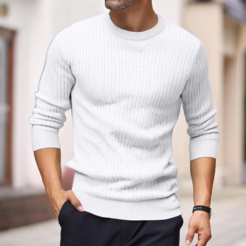 Men's Cable Knit Thermal Sweater Crewneck Long Sleeve Casual Winter Basic Pullover4