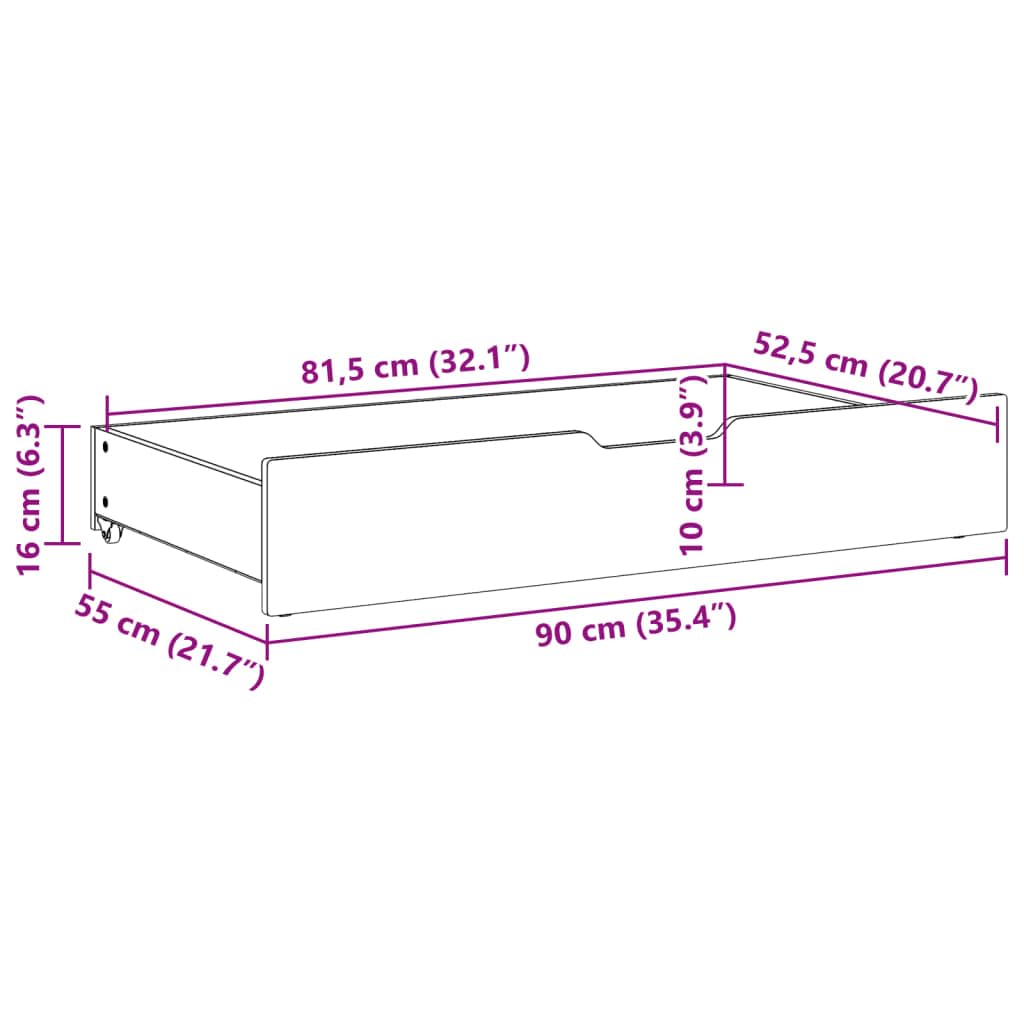 ShGaxin 850923 - Cassetti sotto letto con ruote, 2 pezzi in legno massello di pino