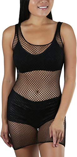 Image of ToBeInStyle Women's Stretch See Through Fishnet Novelty Mini Rave Party Dress