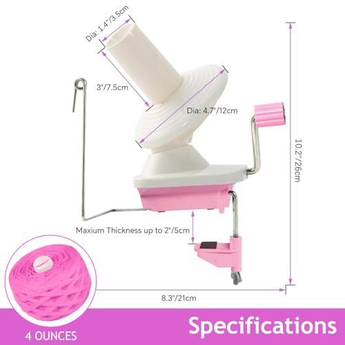 Image of Ayasee Yarn Winder, Yarn Ball Winder, Easy Install and Efficiently for Crocheting Hand Operated Spinner for Knitting Lovers (Pink)