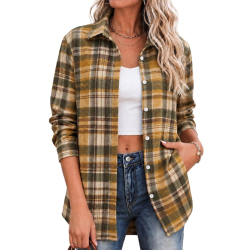 Womens Flannel Long Sleeve Shirts Casual Button Down Plaid Tops - image 2