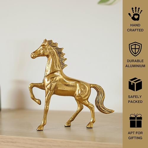 Image of BEHOMA Royal Glow Luxury Home Decor Gift Hamper | Aluminium Horse Figurine Showpiece with Metal & Glass Tea Light Candle Holder | Decorative & Vastu Gift for Living Room, Wedding & Housewarming