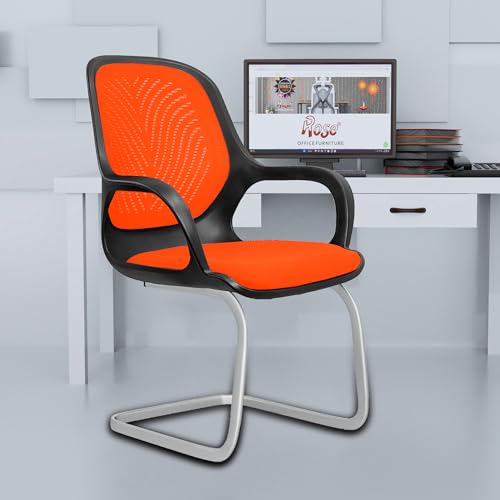 Image of ROSE Zaria | 3 Years Brand Warranty | Ergonomic mesh mid-Back Office Chair, Perfect for Study, Work from Home, revolving, Rolling Computer Desk Chair (Black & Orange, Visitor)