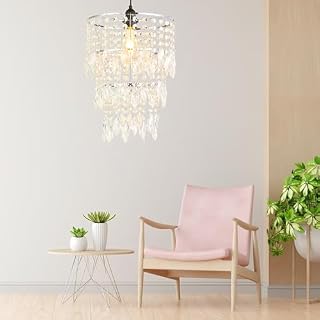 Hi-ERA Lamp Shades Ceiling, Acrylic Light Shade, Ceiling Light Shade Faux Chandelier for Bedroom, Beaded Lampshade Height 36cm, 3 Tiers, Clear