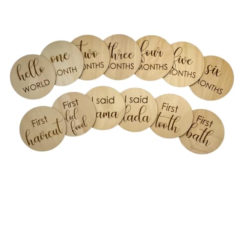 Image of Baby Milestone Cards |13 Double Sided Monthly Baby Milestone |Monthly Baby Milestone Wood |Baby Monthly Milestone |Wooden Monthly Milestone Discs|Monthly Milestone Wood Discs|Month Baby Milestone