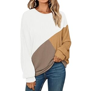 AUTOMET Womens Color Block Long Sleeve Top Crewneck Shirt 2024