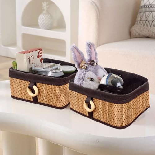 Image of LUXE HOME INTERNATIONAL Storage Basket Brick Bamboo Box Eco-Friendly, Foldable & Lightweight Organizer (Beige, 30x20x12 cm, Pack of 2)