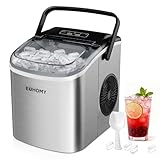 EUHOMY Macchina del Ghiaccio 12kg/24h, Autopulente Macchina per il Ghiaccio Casa, 9 Cubetti in 6 Minuti, 2 Dimensioni di Ghiaccio, Ice Maker con Maniglia/Paletta/Cestello, Acciaio Inossidabile