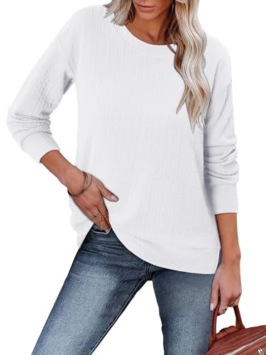 ONLYSHE Womens Shirts Long Sleeve Crewneck Tunic Tops Casual Lightweight Knit Solid Color Sweatshirts Trendy Blouse Basic Tee