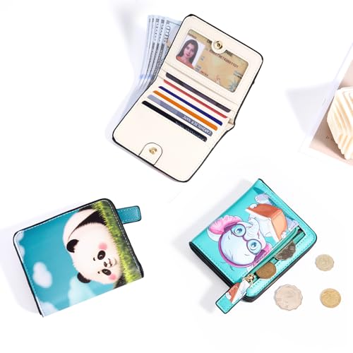 Image of Toughergun Lovely Panda RFID Small Wallet Women, Slim Thin Vegan Leather Bifold Wallet with Zipper Coin Pocket & ID Window, Cute Mini Travel Credit Card Holder Gift for Women Ladies Teen Girls