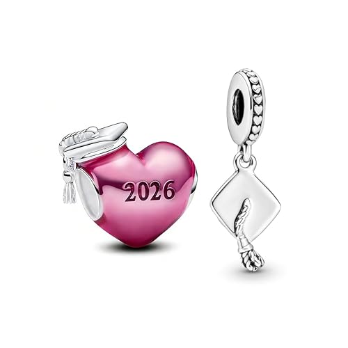 Qulmlxis Pink Graduation Heart and Cap Charms for Bracelets and Necklaces Bead Charm for Women