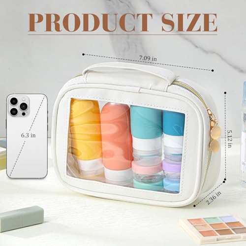 Kigeli 4 Pcs Clear Makeup Bags for Car Essential, Waterproof Clear Travel Toiletry Organizer Leather Makeup Bags with Handle Zipper, Small Cosmetic Pouch Set for Women Car Gift(White)2