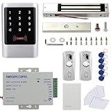 MENGQI-CONTROL Door Entry System with RFID Waterproof Touch Keypad Controller+Electromagnetic Lock(Waterproof)+110V Power Supply Box+2 Push to Exit Button+Door Bell+RFID Keychains/Cards