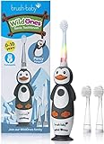 Brush-Baby WildOnes Kinder Elektrische Wiederaufladbare Zahnbürste,1 Griff, 3 Bürstenköpfe, USB-Ladekabel, für Alter 0-10 (Pengiun)