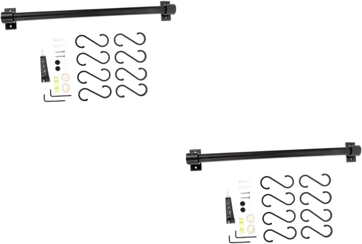 Kitchen Rack Black Hanging Shelves Wall Mounted Hooks Hanging Utensil Holder 2 Pcs Cup Holder Under Shelf Wall Mounted Pot Rack Cabinet Organizer Hanging Kitchen Rack Aluminum Mug Hooks (Col