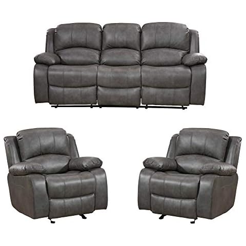 Betsy Furniture Grey Leather 3+1+1 Loveseat Sofa Set with Footrest Cover
