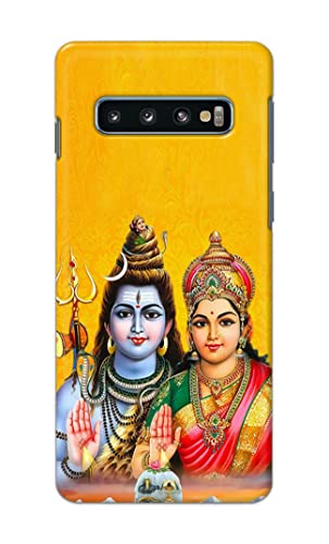 Image of PRINTFIDAA Lord Shiva Parvati Yellow Background Printed Designer Hard Back Case Cover for Samsung Galaxy S10 Plus (6.4 inch), SM-G975F / DS, SM-G975U, SM-G975W -(TI) MVN1008